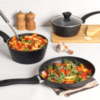 Juego de sartenes de cocina de 3 piezas.