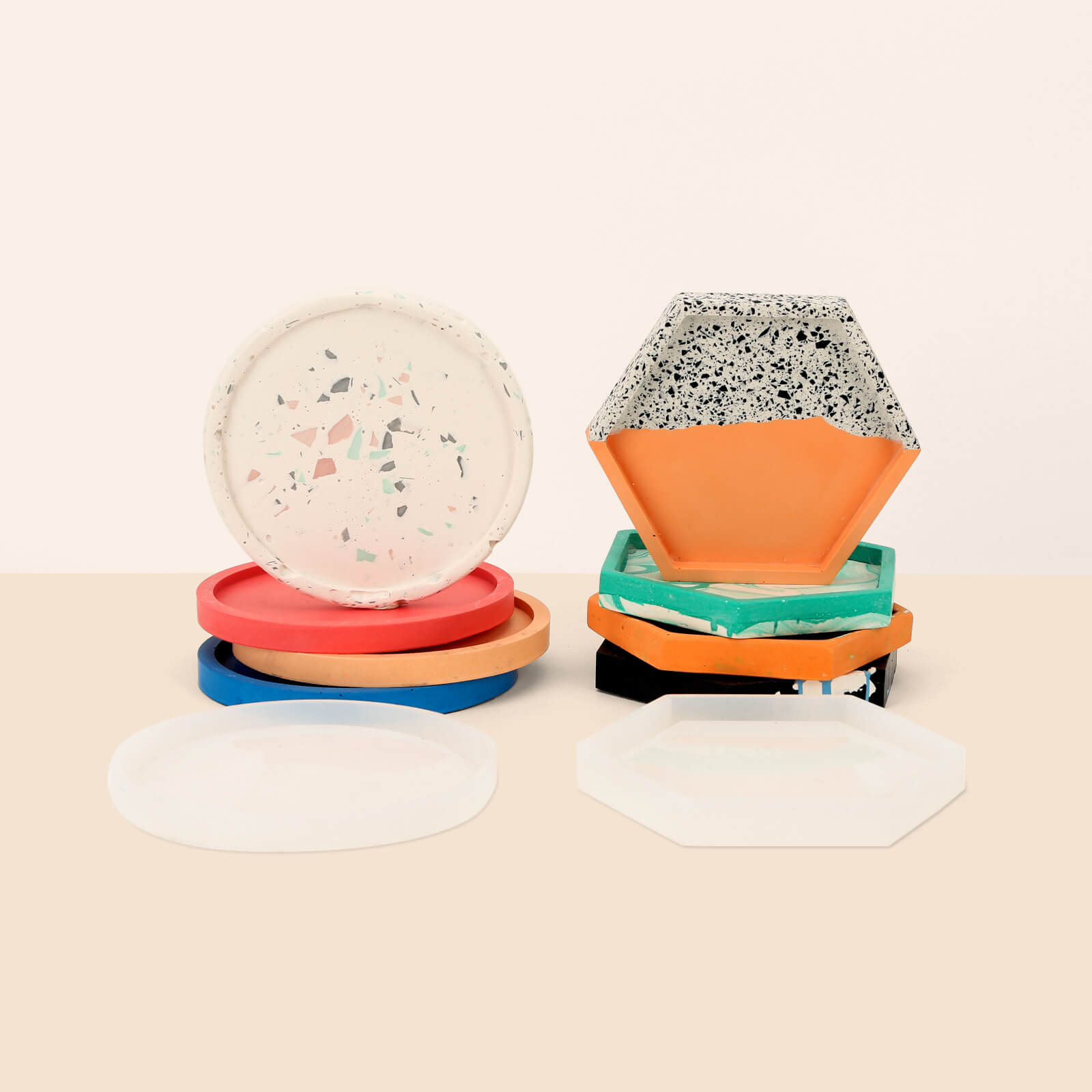 Juego de moldes para posavasos redondos y hexagonales